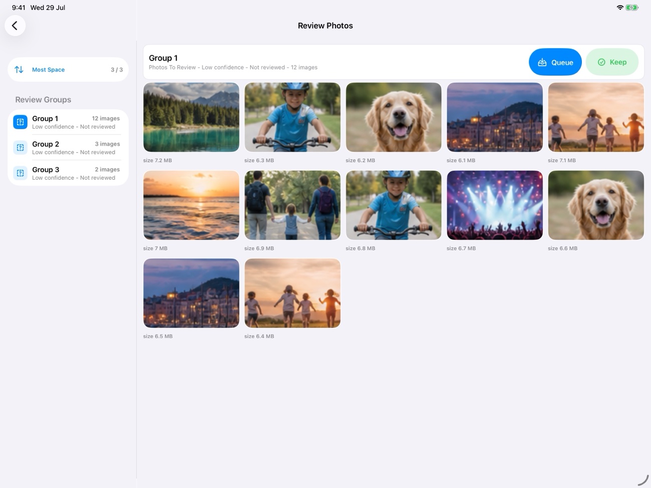 Tend Photos review workspace on iPad