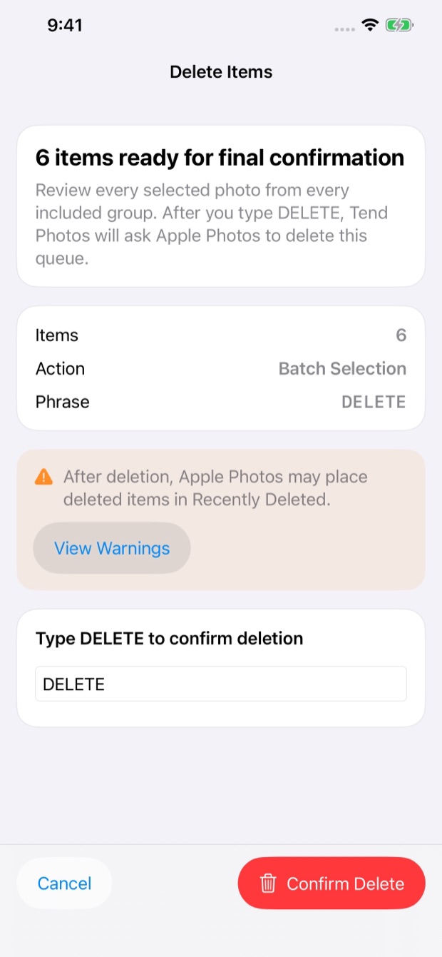 Nothing is deleted until you type DELETE.